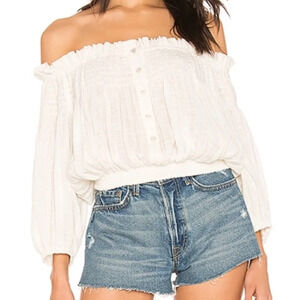 Free People Dancing Till Dawn Off-the-shoulder Cropped Top White Sz Small